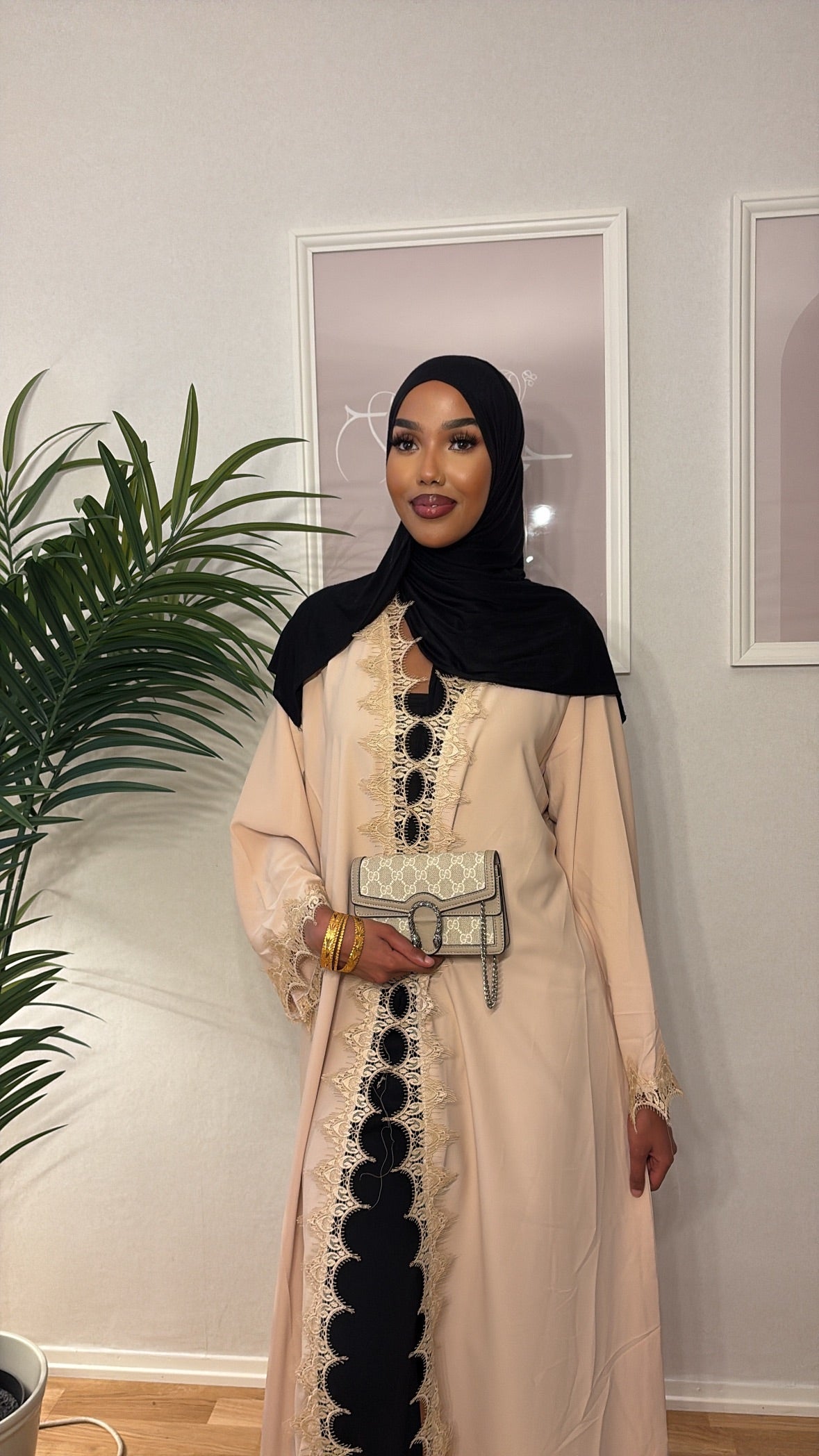 Anisa Signature Lace Abaya in beige