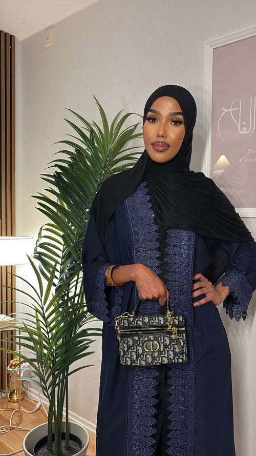 Anisa Classic Lace Abaya in navy blue
